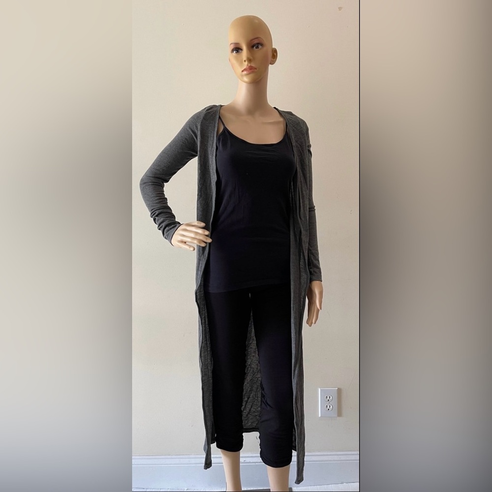 Vintage Long Sleeve Ankle Length Gray Longline Charcoal Cardigan
